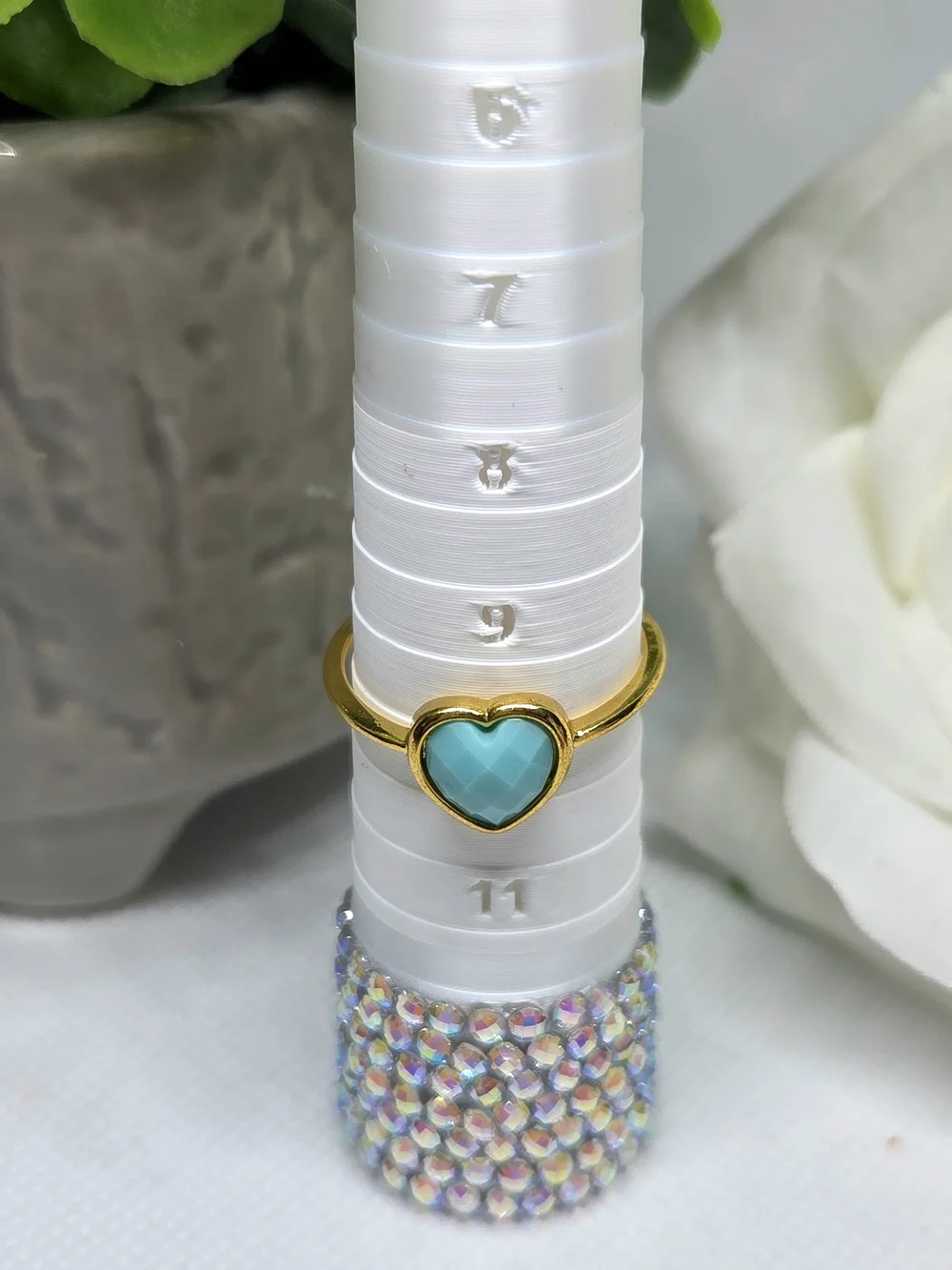 Gold Heart Ring with Turquoise Stone